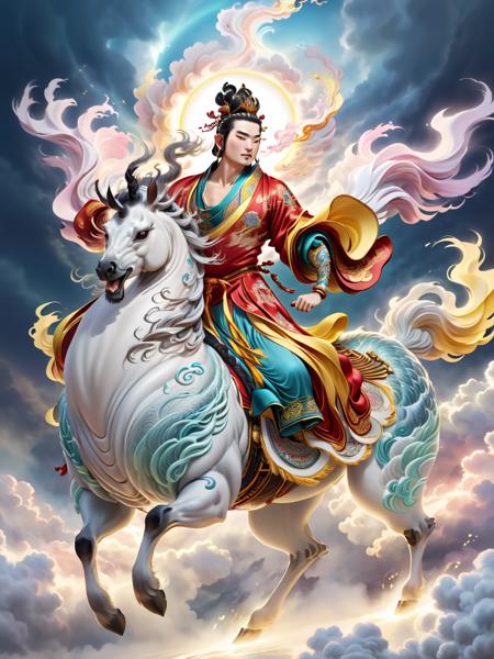 00458-2092248577-Chinese mythological characters, Kirin, Immortal, Xiangyun, 3D, highest quality, ultra detailed, photorealistic, vibrant colors,.png